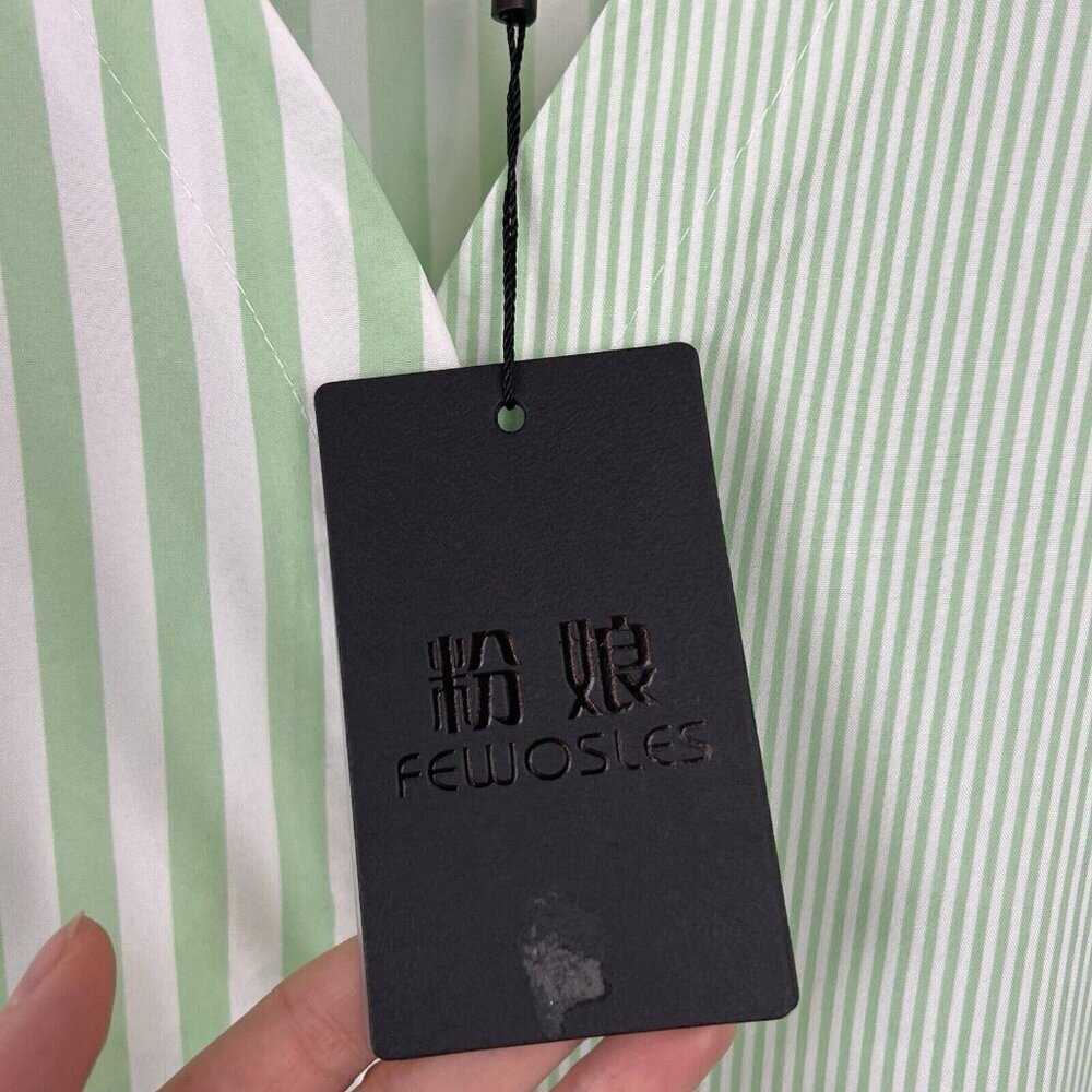 Light Green Striped Button-Front Blouse - Picture 7 of 16